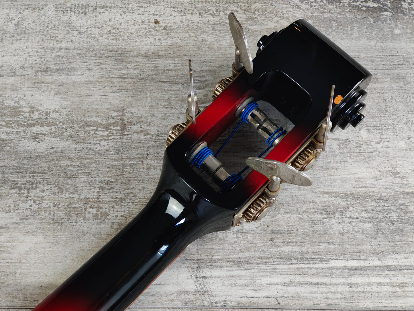 1990's Greco A-95FL (Ampeg AUB-1) Fretless Scroll Bass (Black/Red Sunburst)