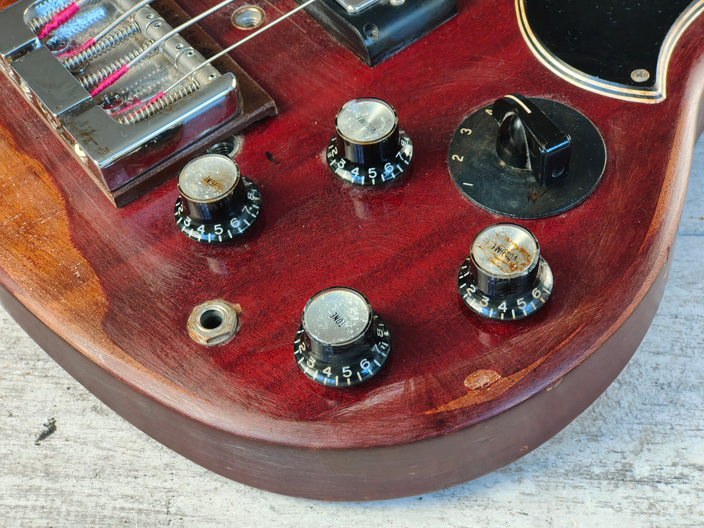 1999 Epiphone Japan EB-3 SG Double Cutaway Bass w/Hipshot Bridge (Heritage Cherry)