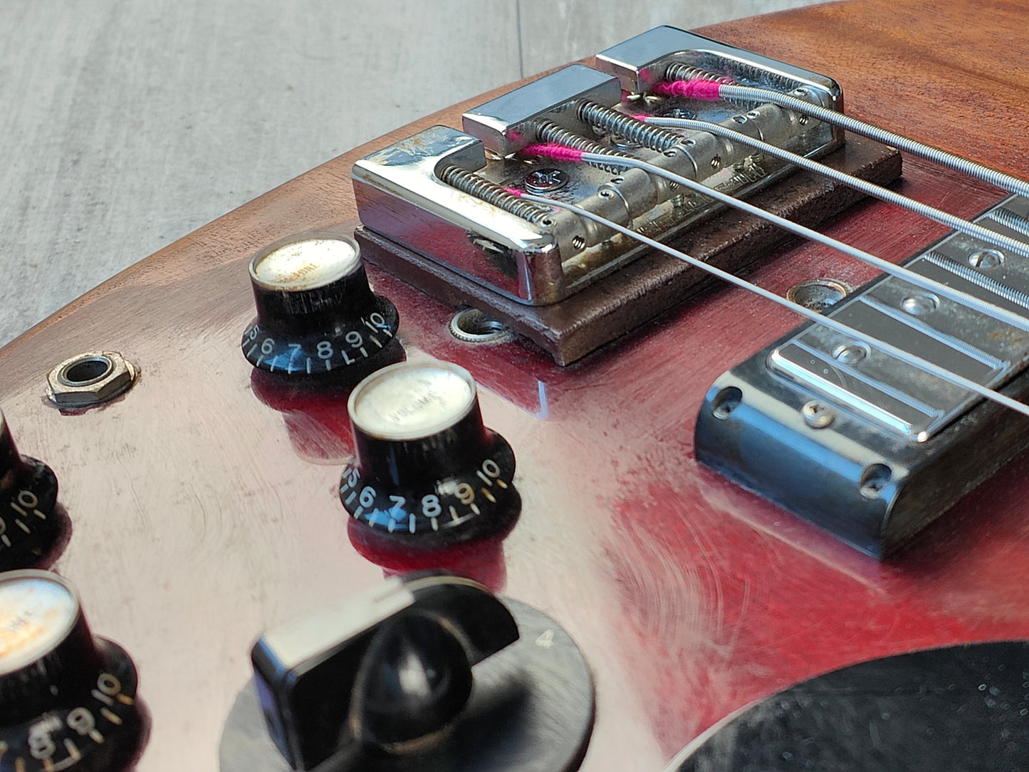 1999 Epiphone Japan EB-3 SG Double Cutaway Bass w/Hipshot Bridge (Heritage Cherry)