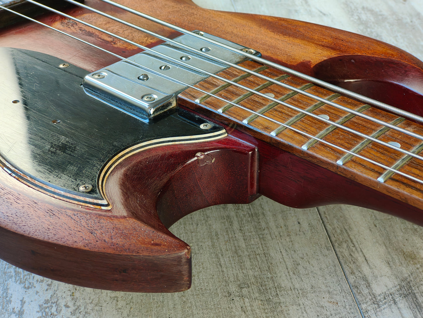 1999 Epiphone Japan EB-3 SG Double Cutaway Bass w/Hipshot Bridge (Heritage Cherry)