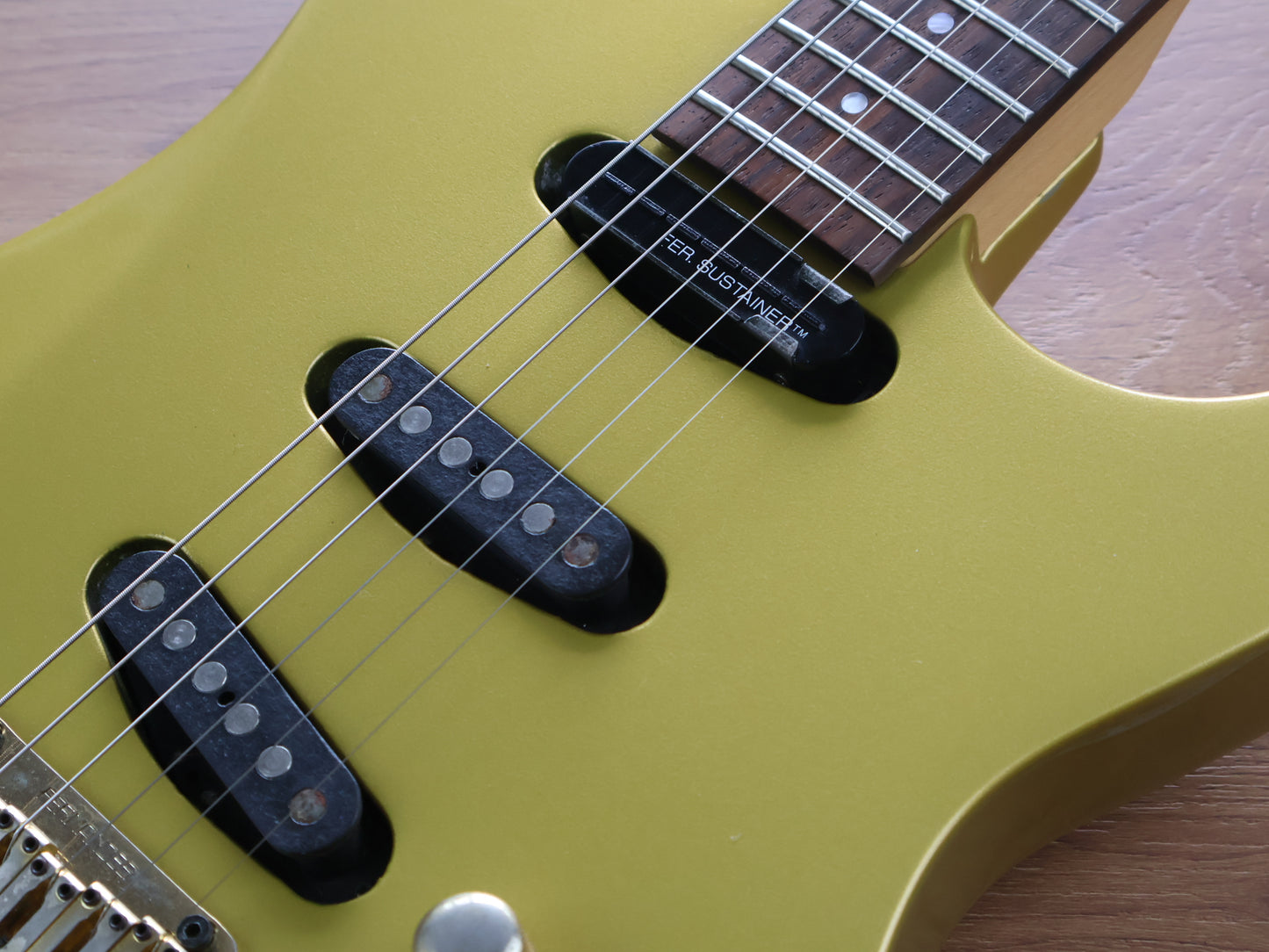1995 Fernandes Japan FR-75S Revolver Superstrat w/Sustainer (Refinished Gold)
