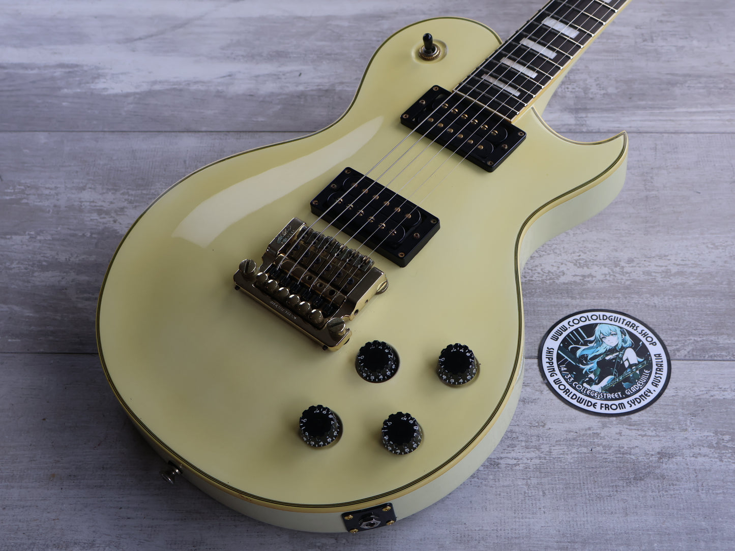 1990 Aria Pro II Japan PE-Deluxe KV Single Cutaway w/Kahler (Ivory)