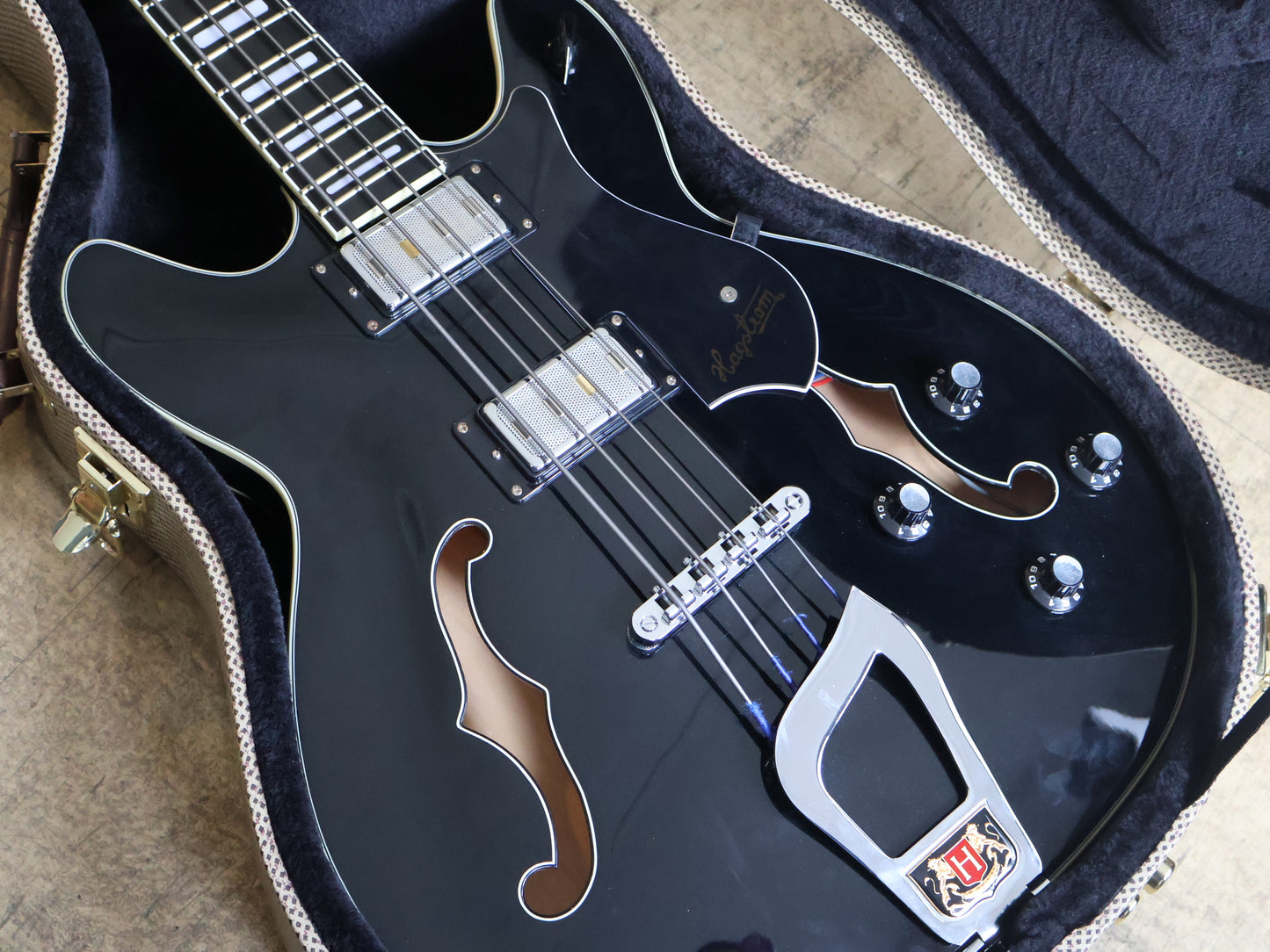 Hagstrom Viking Semi-Hollow Bass Guitar (Black Gloss) w/Hard Case