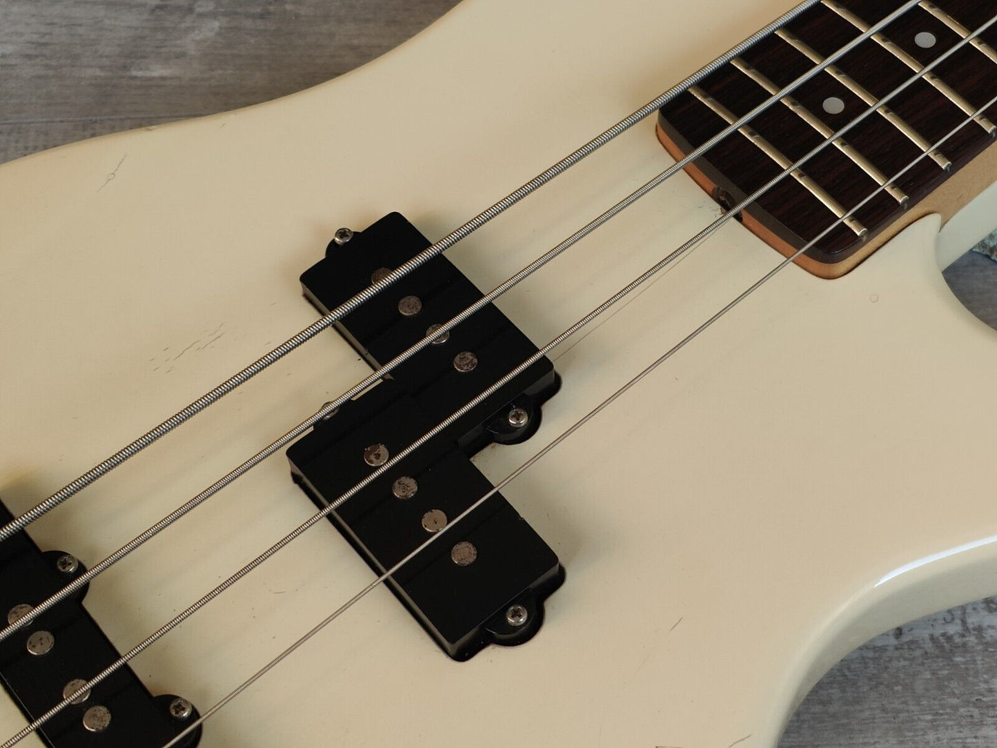 1987 Greco AMB-42 Atomic Series Medium Scale Electric Bass Guitar (White)