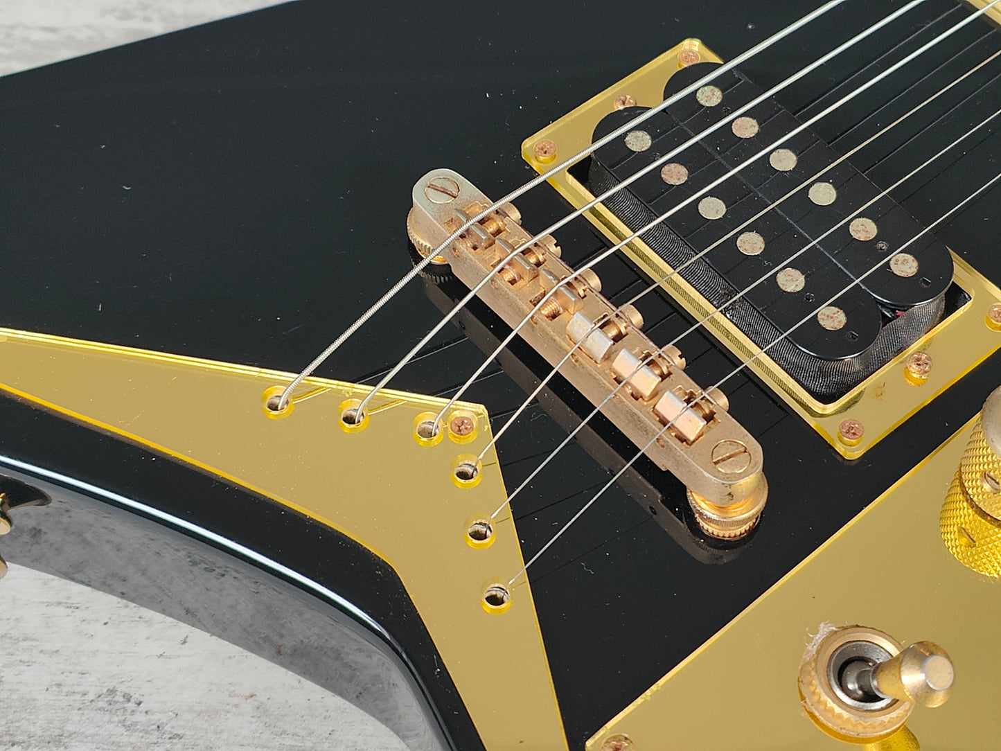 1990's Charvel (by Jackson Japan) 610-RR Short Scale Mini Randy Rhoads Flying V (Black/Gold)