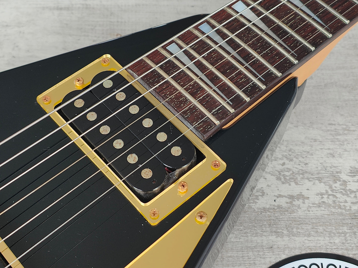 1990's Charvel (by Jackson Japan) 610-RR Short Scale Mini Randy Rhoads Flying V (Black/Gold)