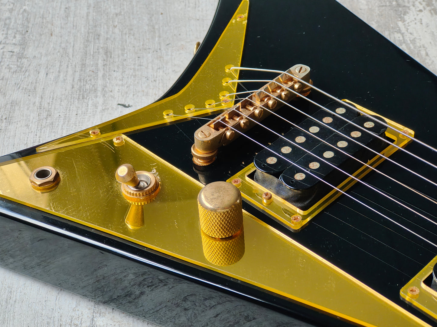 1990's Charvel (by Jackson Japan) 610-RR Short Scale Mini Randy Rhoads Flying V (Black/Gold)