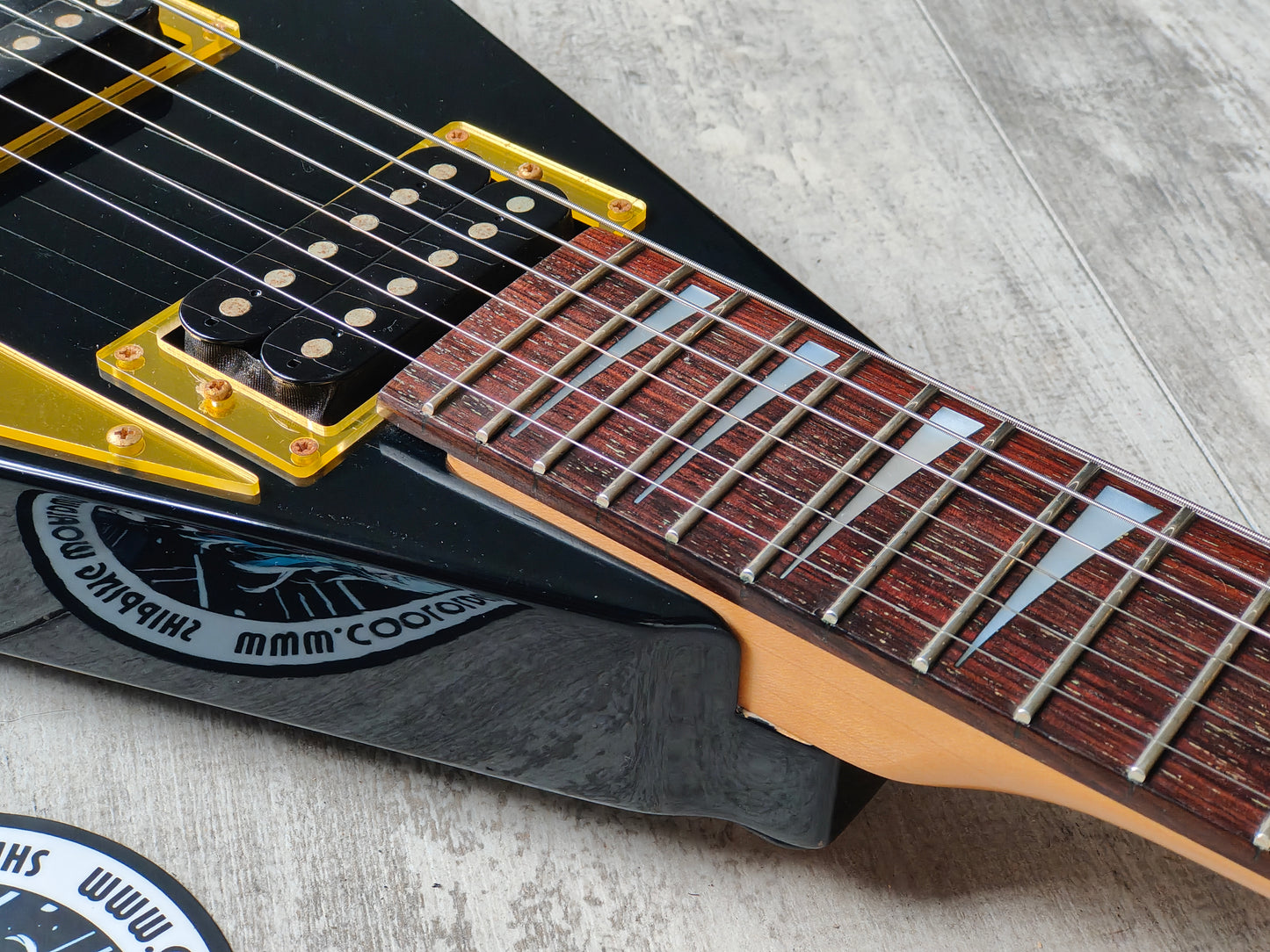 1990's Charvel (by Jackson Japan) 610-RR Short Scale Mini Randy Rhoads Flying V (Black/Gold)