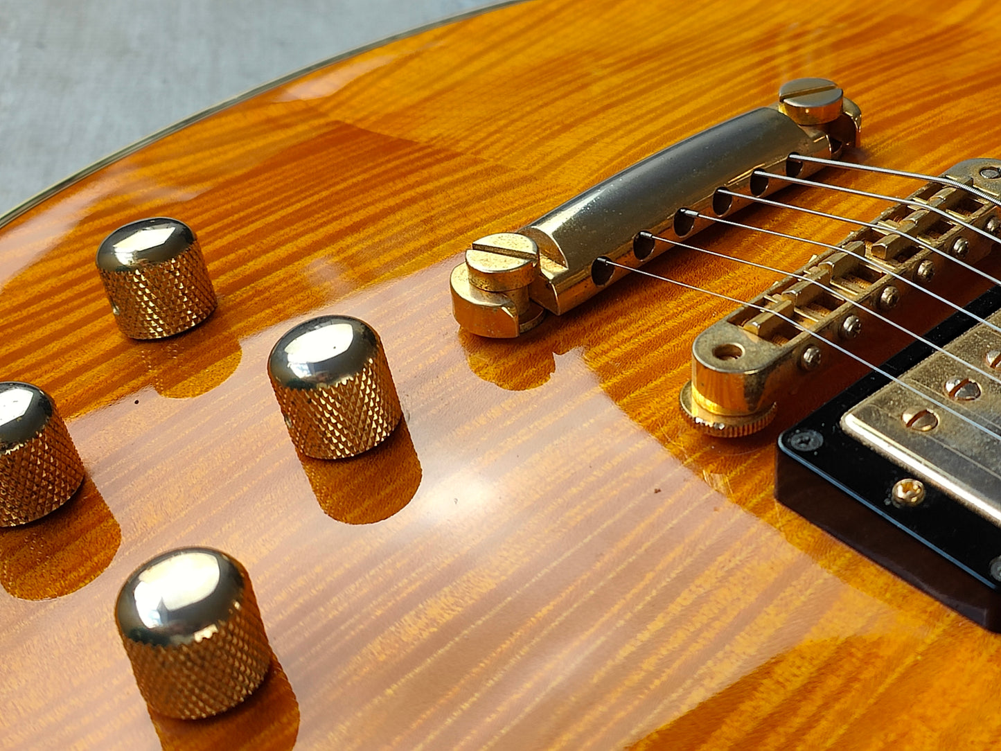 1996 Greco Japan LG-120 Eclipse Style Les Paul w/Gibson Pickups (Flame Amber)