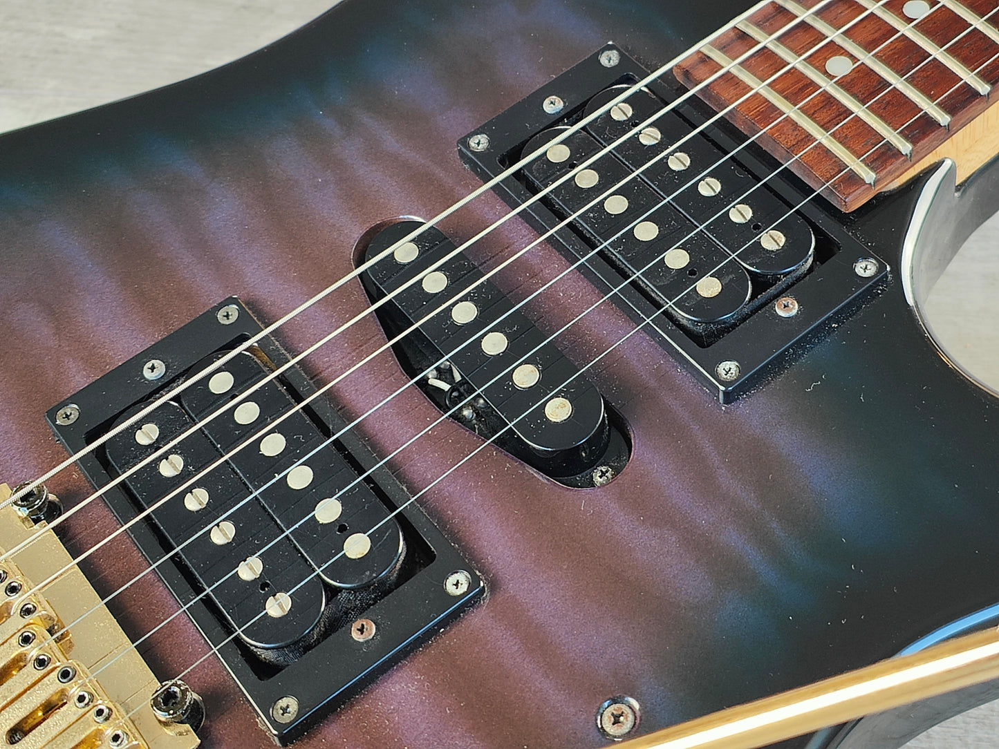 1996 Ibanez Japan RX170 HSH Superstrat (Transparent Blue/Purple)