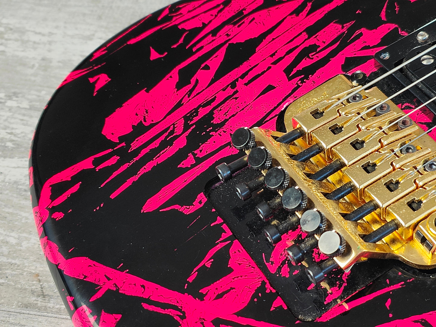 1990 Aria Pro II Japan Magna "Aura" Artist Model Superstrat (Pink Graffiti)