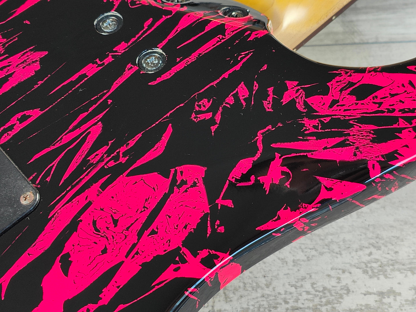 1990 Aria Pro II Japan Magna "Aura" Artist Model Superstrat (Pink Graffiti)