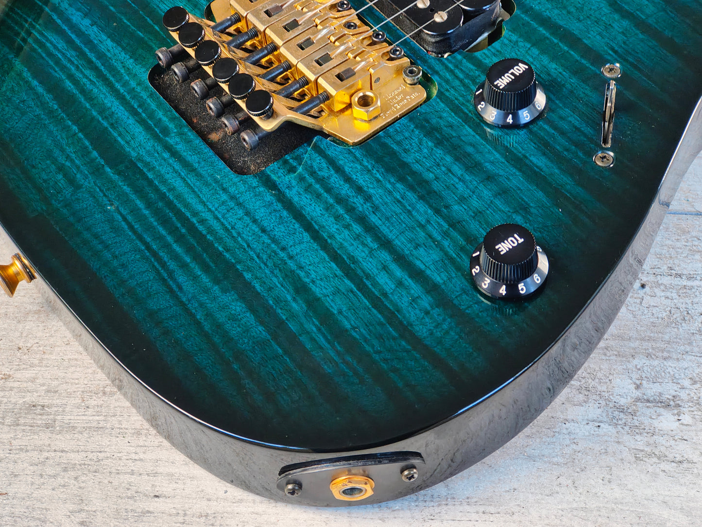1995 Ibanez Japan RG380F HSH Superstrat (Transparent Green Burst)