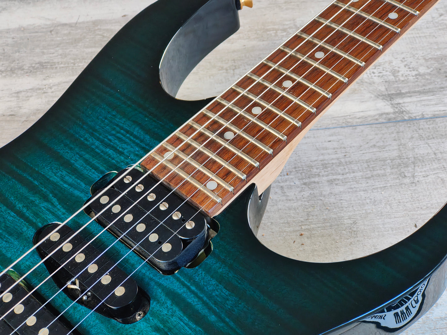 1995 Ibanez Japan RG380F HSH Superstrat (Transparent Green Burst)