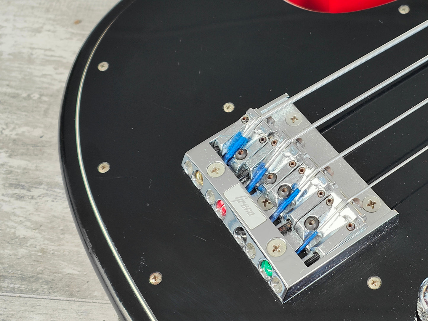 1990's Greco A-95FL (Ampeg AUB-1) Fretless Scroll Bass (Black/Red Sunburst)