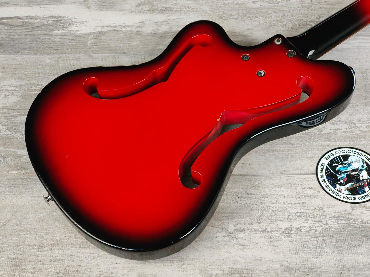 1990's Greco A-95FL (Ampeg AUB-1) Fretless Scroll Bass (Black/Red Sunburst)