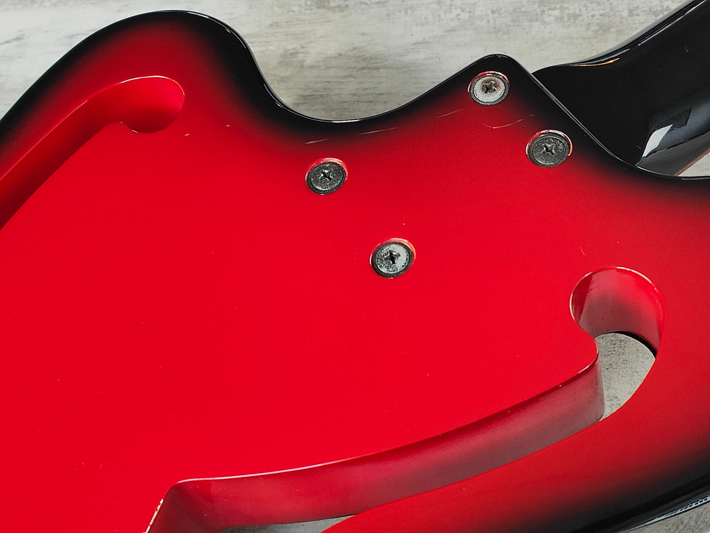 1990's Greco A-95FL (Ampeg AUB-1) Fretless Scroll Bass (Black/Red Sunburst)