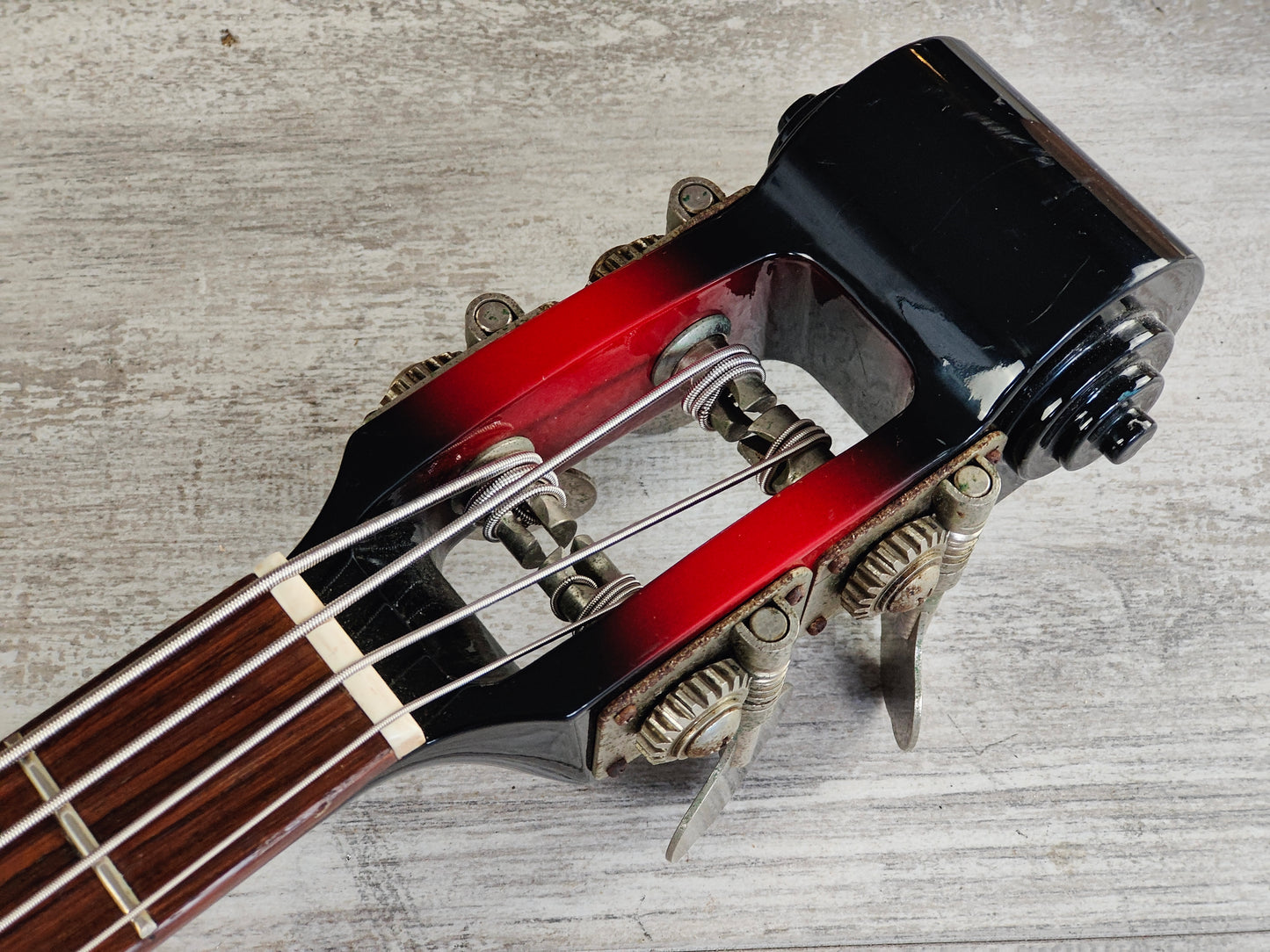 1990's Greco A-95 (Ampeg AUB-1) Scroll Bass (Black/Red Sunburst)