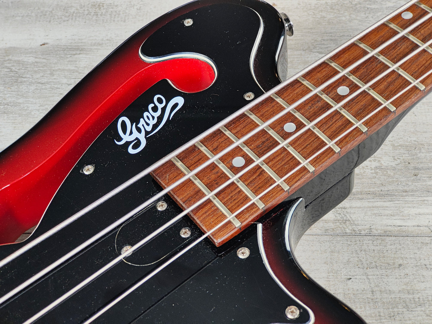 1990's Greco A-95 (Ampeg AUB-1) Scroll Bass (Black/Red Sunburst)