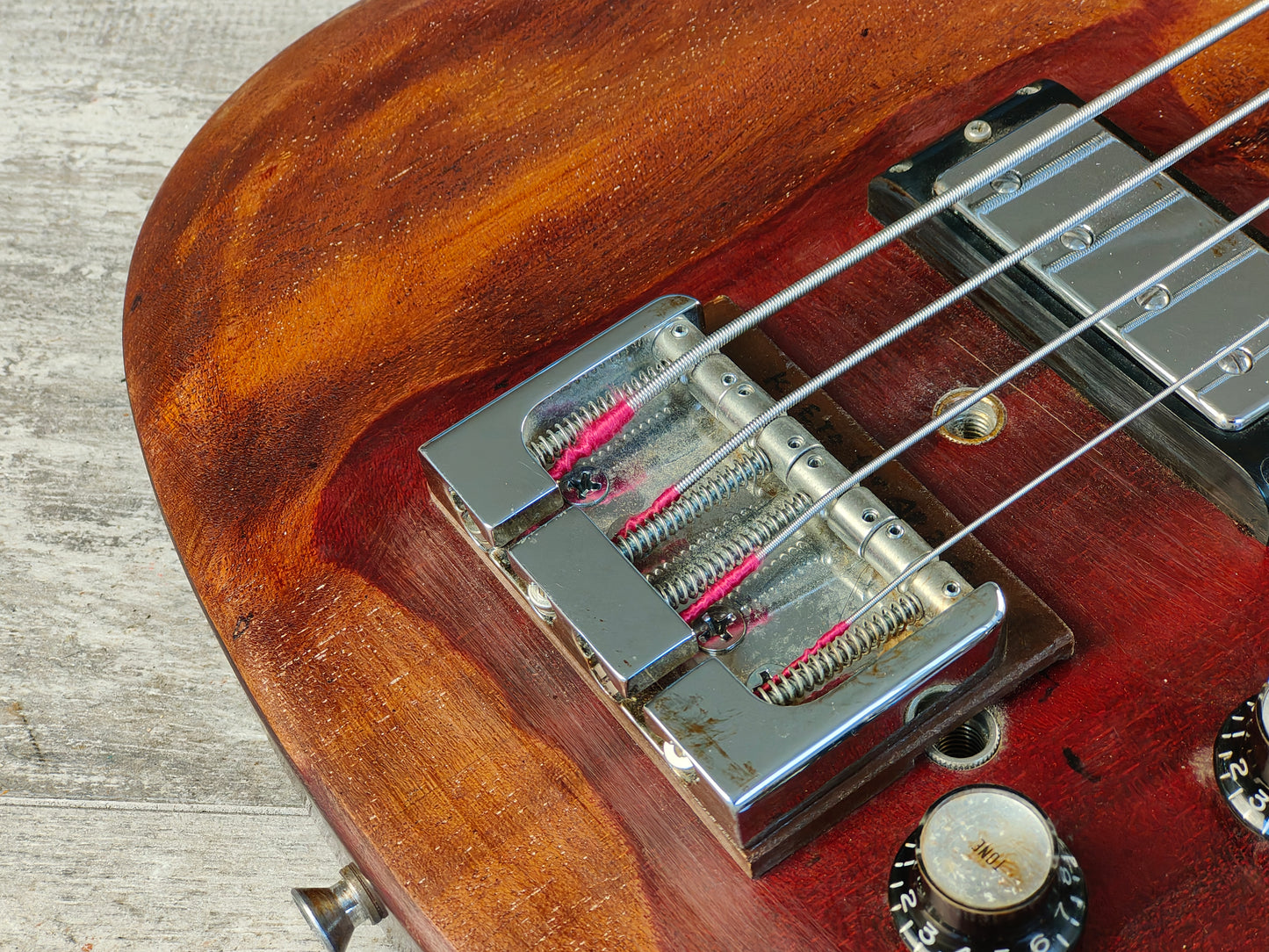 1999 Epiphone Japan EB-3 SG Double Cutaway Bass w/Hipshot Bridge (Heritage Cherry)