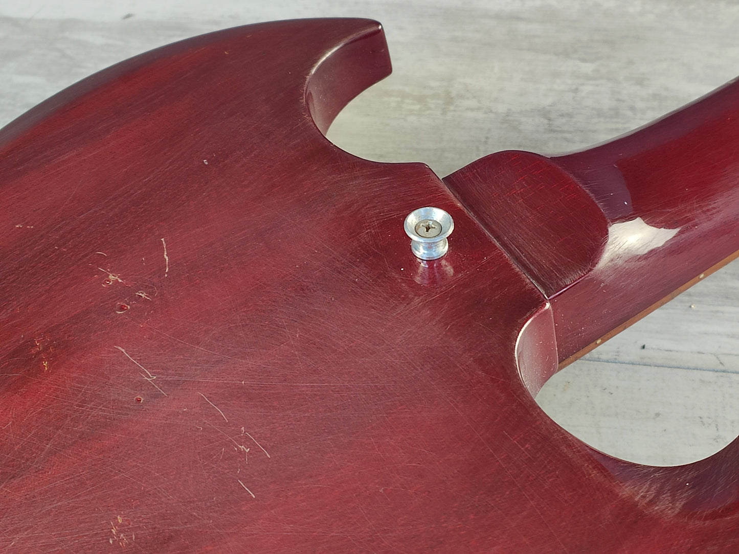 1999 Epiphone Japan EB-3 SG Double Cutaway Bass w/Hipshot Bridge (Heritage Cherry)