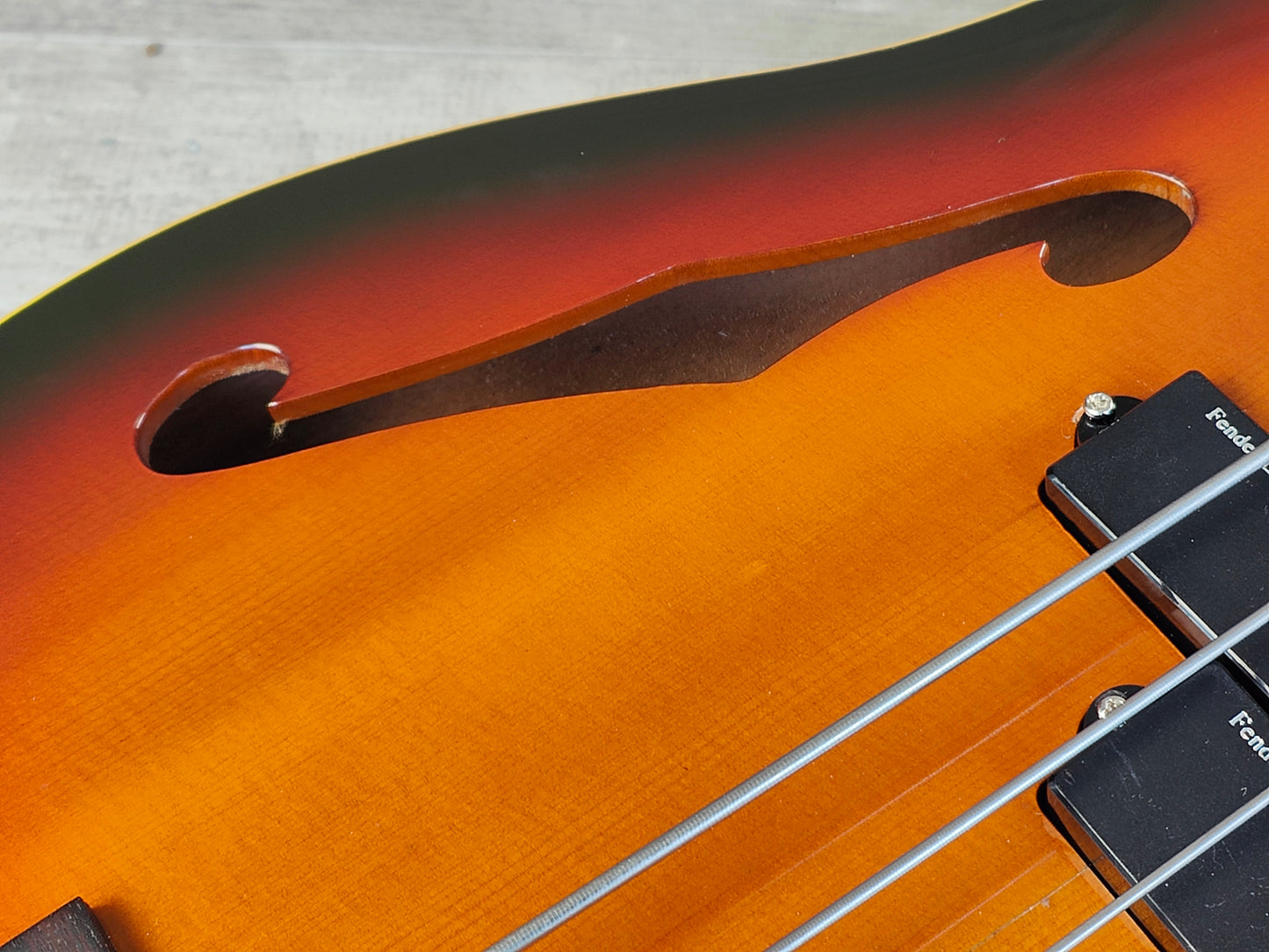 1991 Fender Japan PBAC-100FL Fretless Thinline Electric/Acoustic Precision Bass (Sunburst)