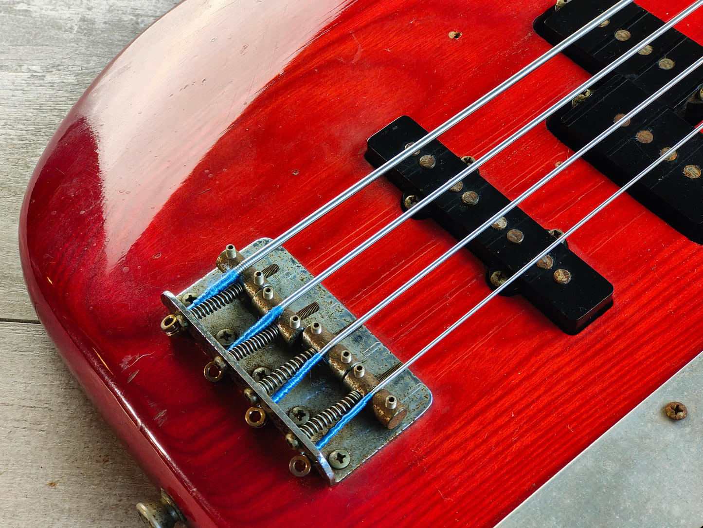 1980's ESP Japan Custom Order Fretless PJ Precision Bass (Transparent Red)