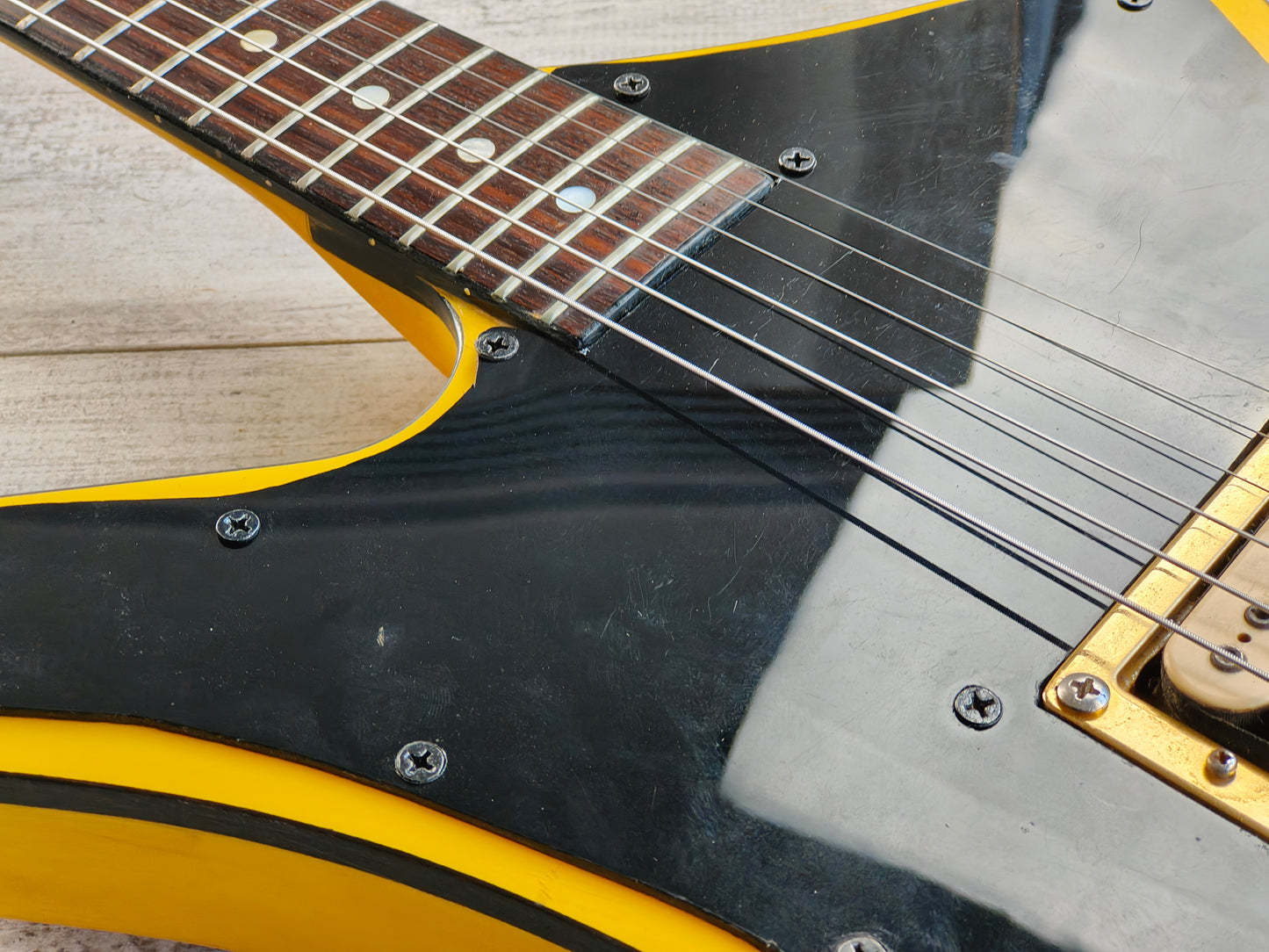 1981 Washburn Japan A-15V Stage Series LH Left Handed Explorer (Yellow)