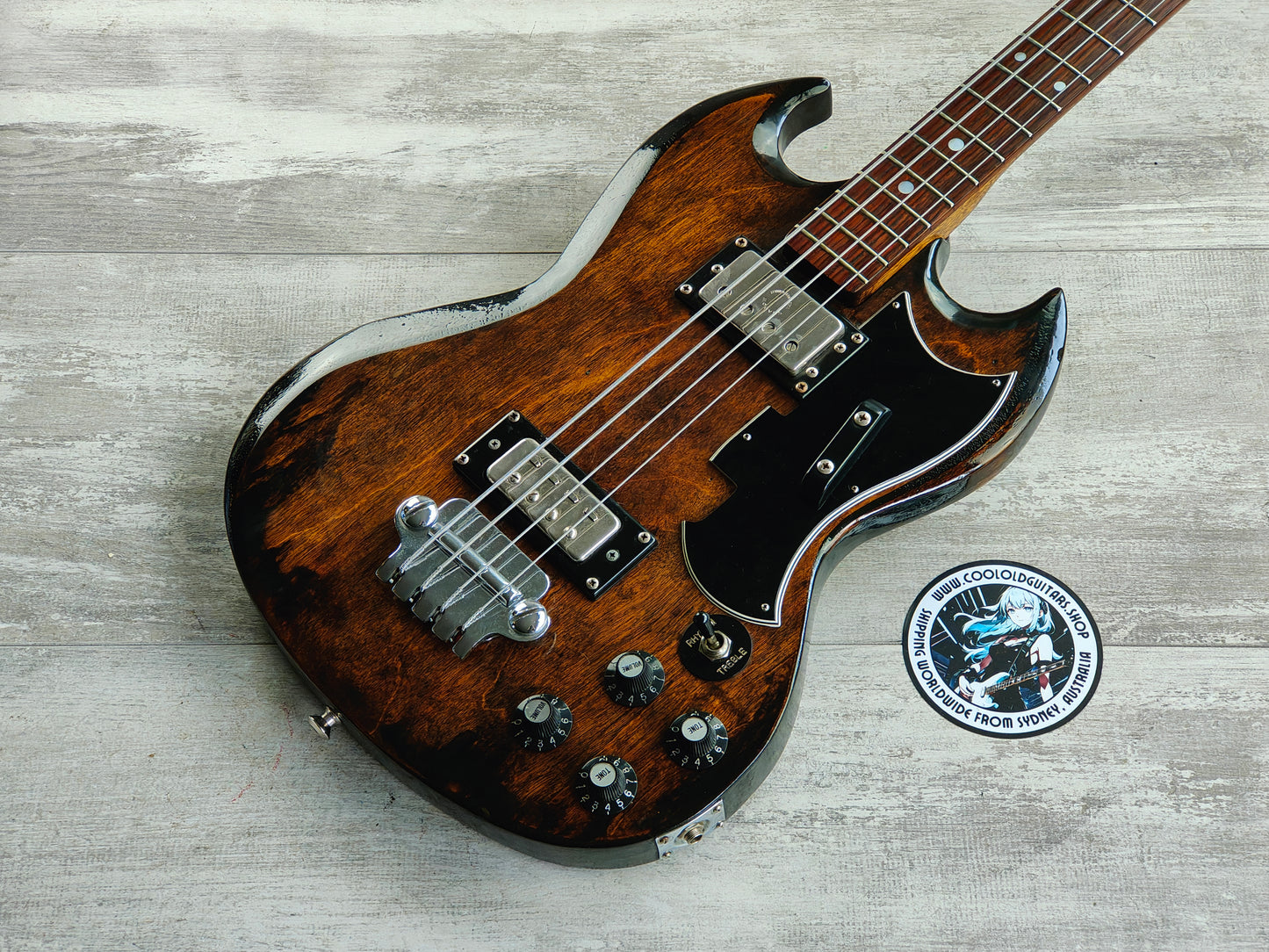 1973 Ibanez Japan 2403 EB-3 Style Short Scale SG Bass (Oiled Brown)