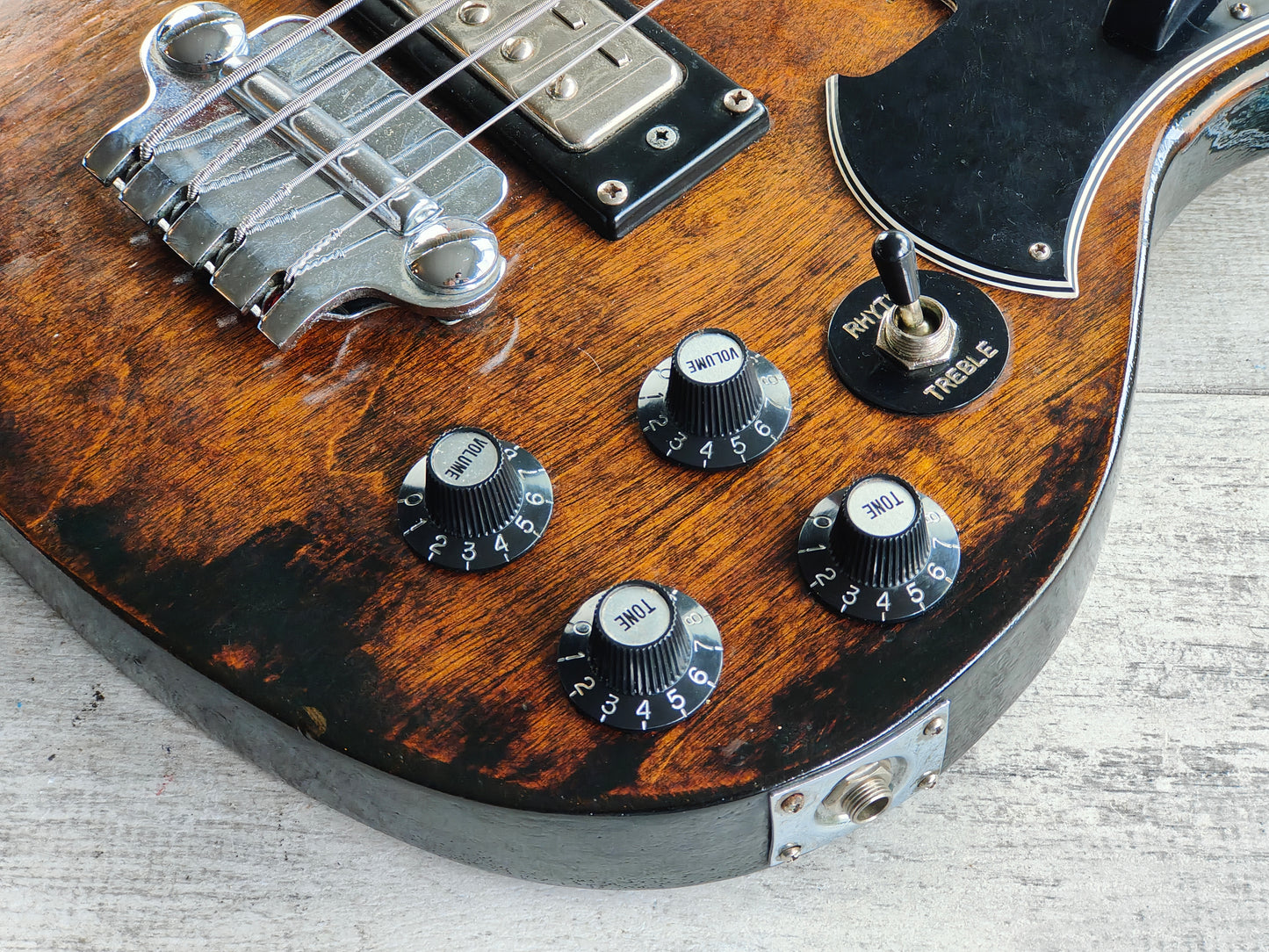 1973 Ibanez Japan 2403 EB-3 Style Short Scale SG Bass (Oiled Brown)