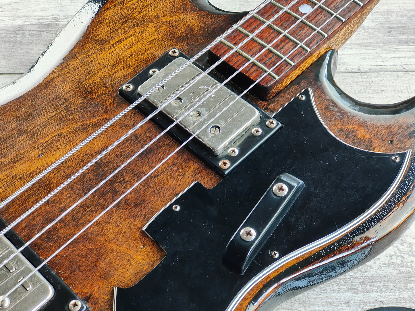 1973 Ibanez Japan 2403 EB-3 Style Short Scale SG Bass (Oiled Brown)