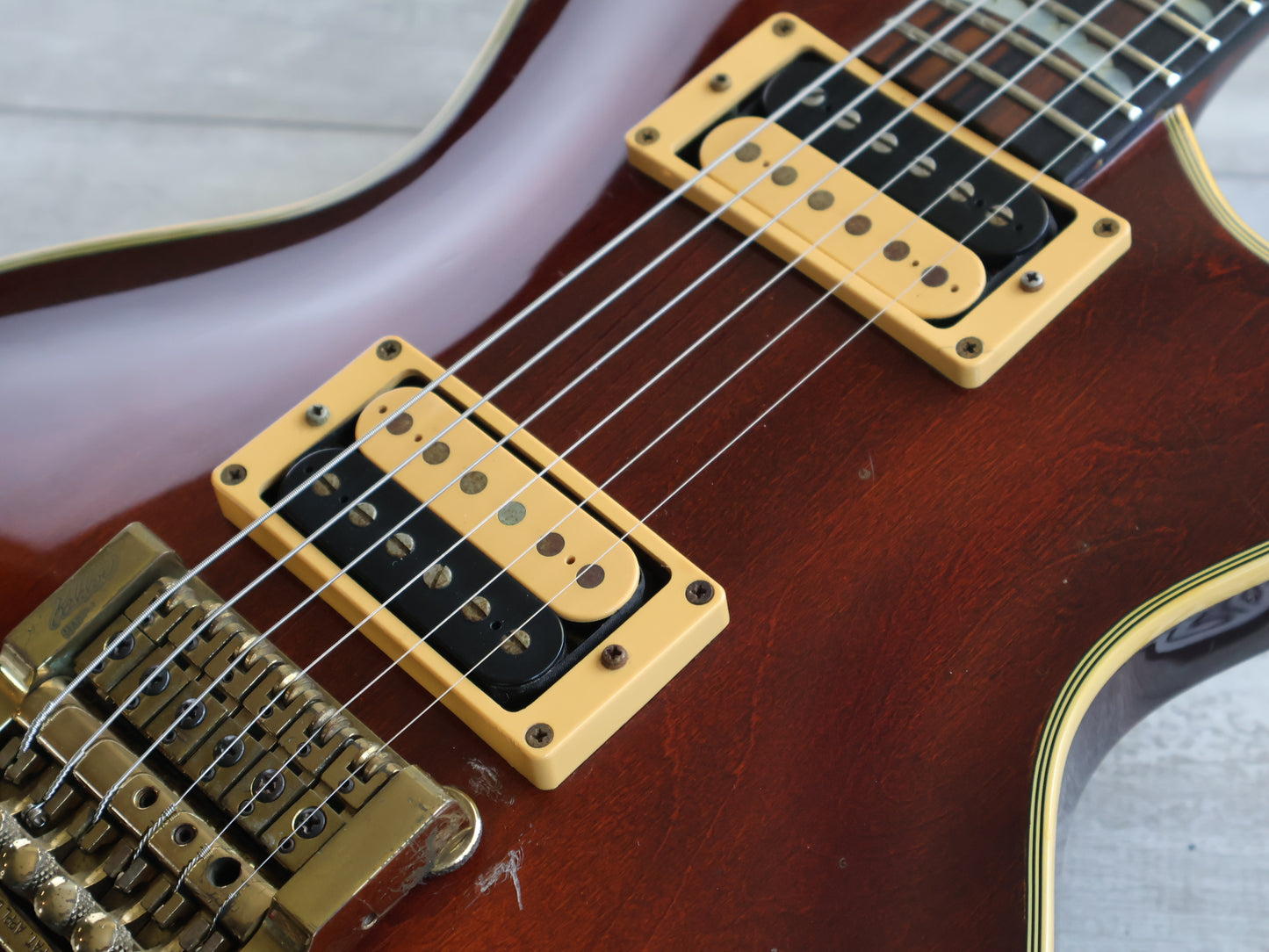 1983 Aria Pro II (Matsumoku) PE-R80KV Single Cutaway w/Kahler (Antique Brown)