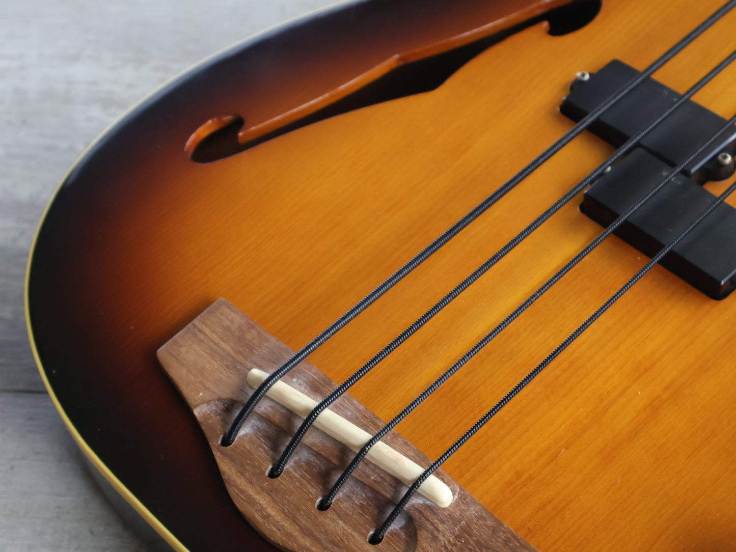 1991 Fender Japan PBAC-100FL Fretless Thinline Electric/Acoustic Precision Bass (Sunburst)