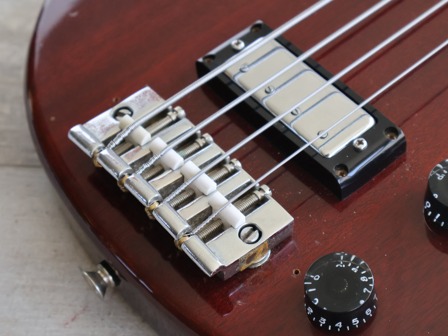 1975 Greco Japan TVB-600 Double Cutaway Les Paul Jr Bass (Cherry Red)