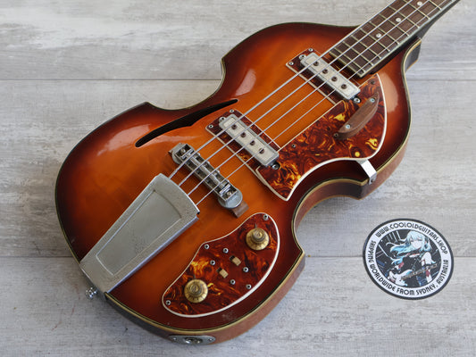 1967 Guyatone Japan V-4 Violin Semi Hollowbody Short Scale Bass (Sunburst)