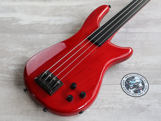 1987 Tokai Japan (Works Bass Revolution) TW-1500 Fretless Bass (Transparent Red)