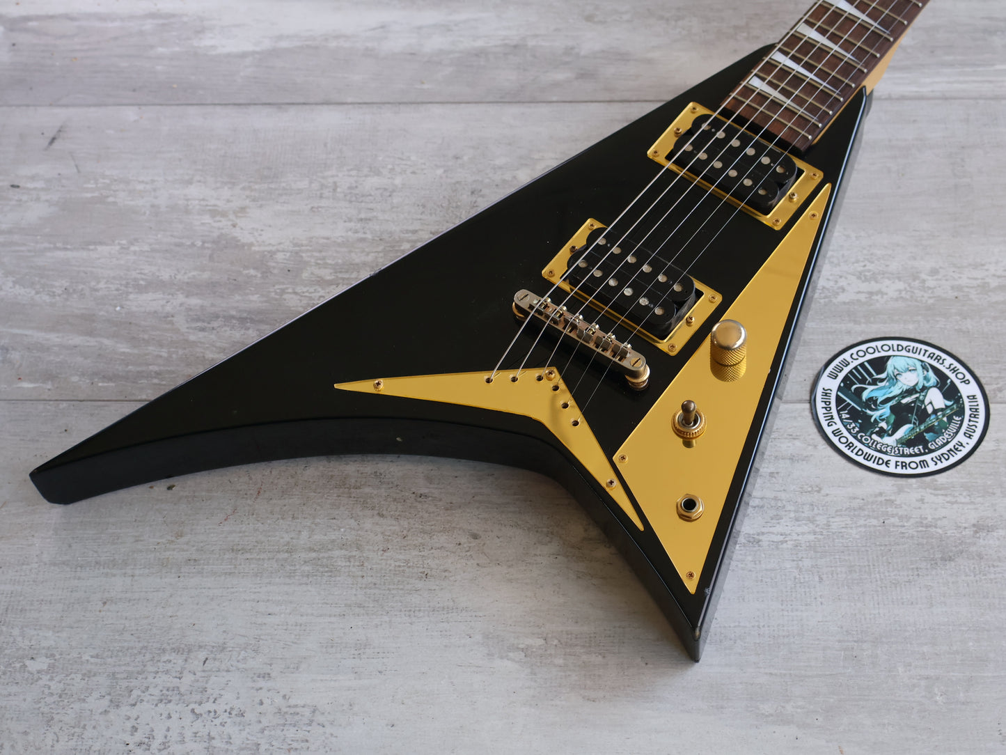 1990's Charvel (by Jackson Japan) 610-RR Short Scale Mini Randy Rhoads Flying V (Black/Gold)