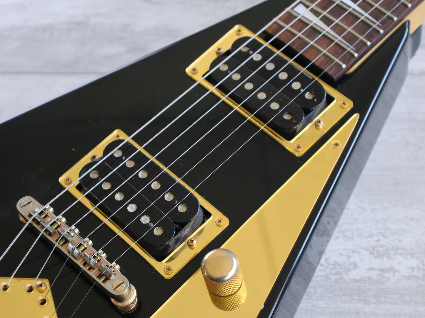 1990's Charvel (by Jackson Japan) 610-RR Short Scale Mini Randy Rhoads Flying V (Black/Gold)