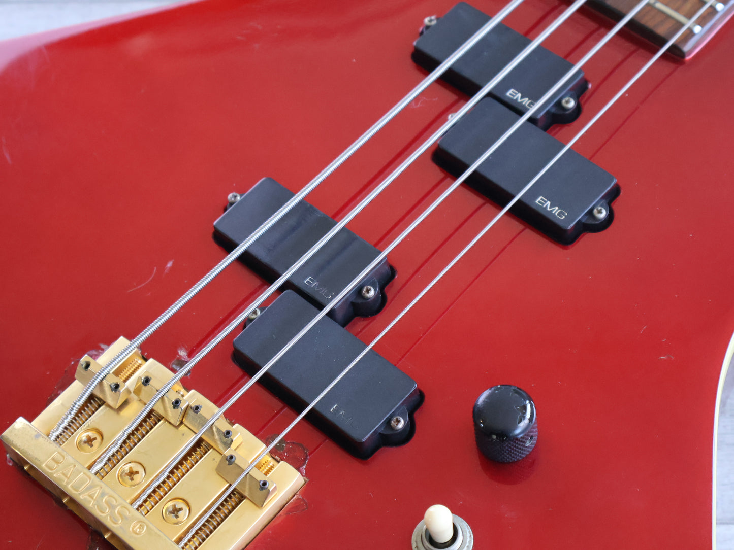 1984 BC Rich Japan "NJ Series' Neckthrough Warlock Bass w/EMG's (Candy Apple Red)