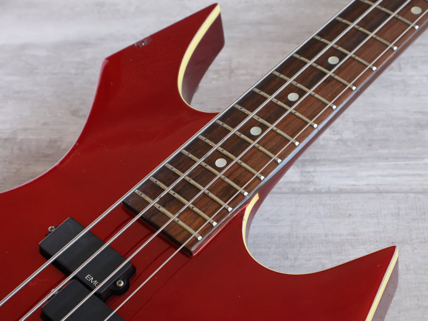 1984 BC Rich Japan "NJ Series' Neckthrough Warlock Bass w/EMG's (Candy Apple Red)