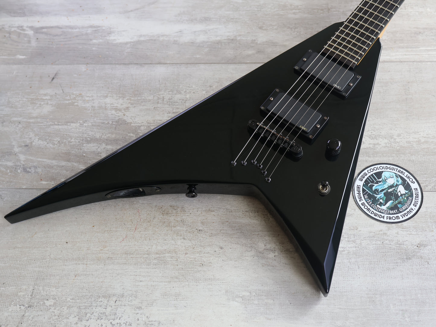 1996 Grover Jackson BBR5.8 “Black Blood” String Thru Rhoads Flying V (Black)