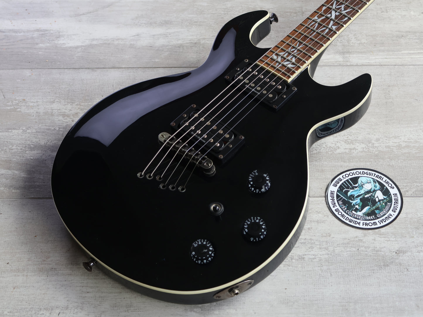 2002 Schecter Diamond Series Scorpion Tribal Baritone (Black)