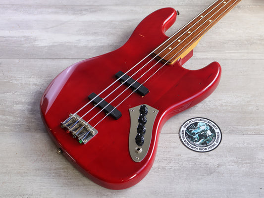 1997 Fender Japan JB62 '62 Reissue Fretless Jazz Bass w/EMG's (Transparent Red)