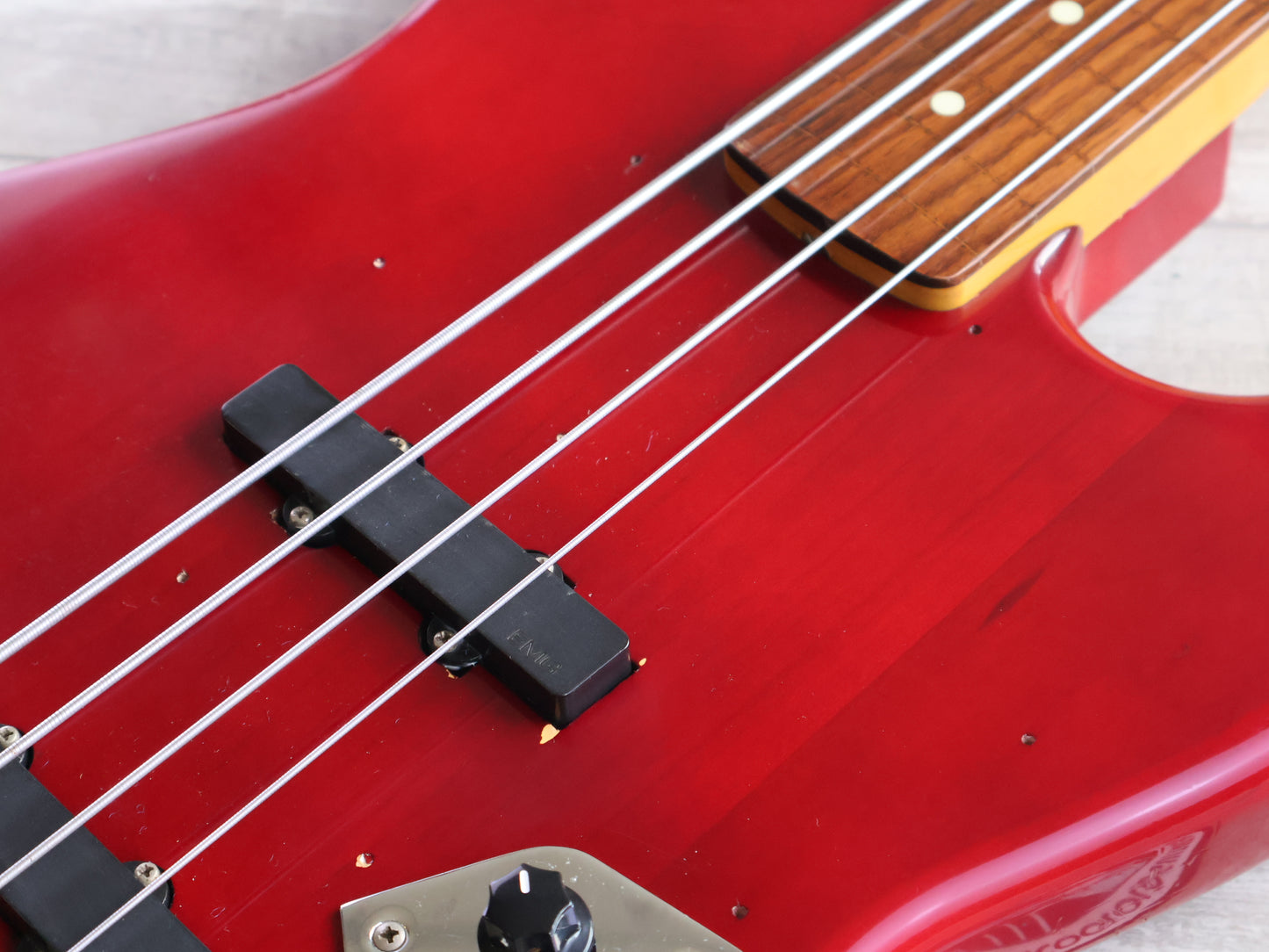 1997 Fender Japan JB62 '62 Reissue Fretless Jazz Bass w/EMG's (Transparent Red)