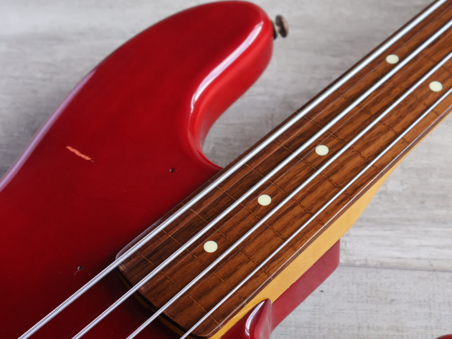 1997 Fender Japan JB62 '62 Reissue Fretless Jazz Bass w/EMG's (Transparent Red)