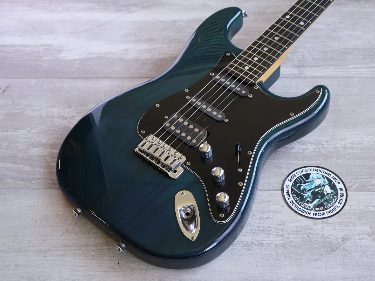 1989 Schecter Japan "East Series" HSS Stratocaster (Transparent Turquoise)