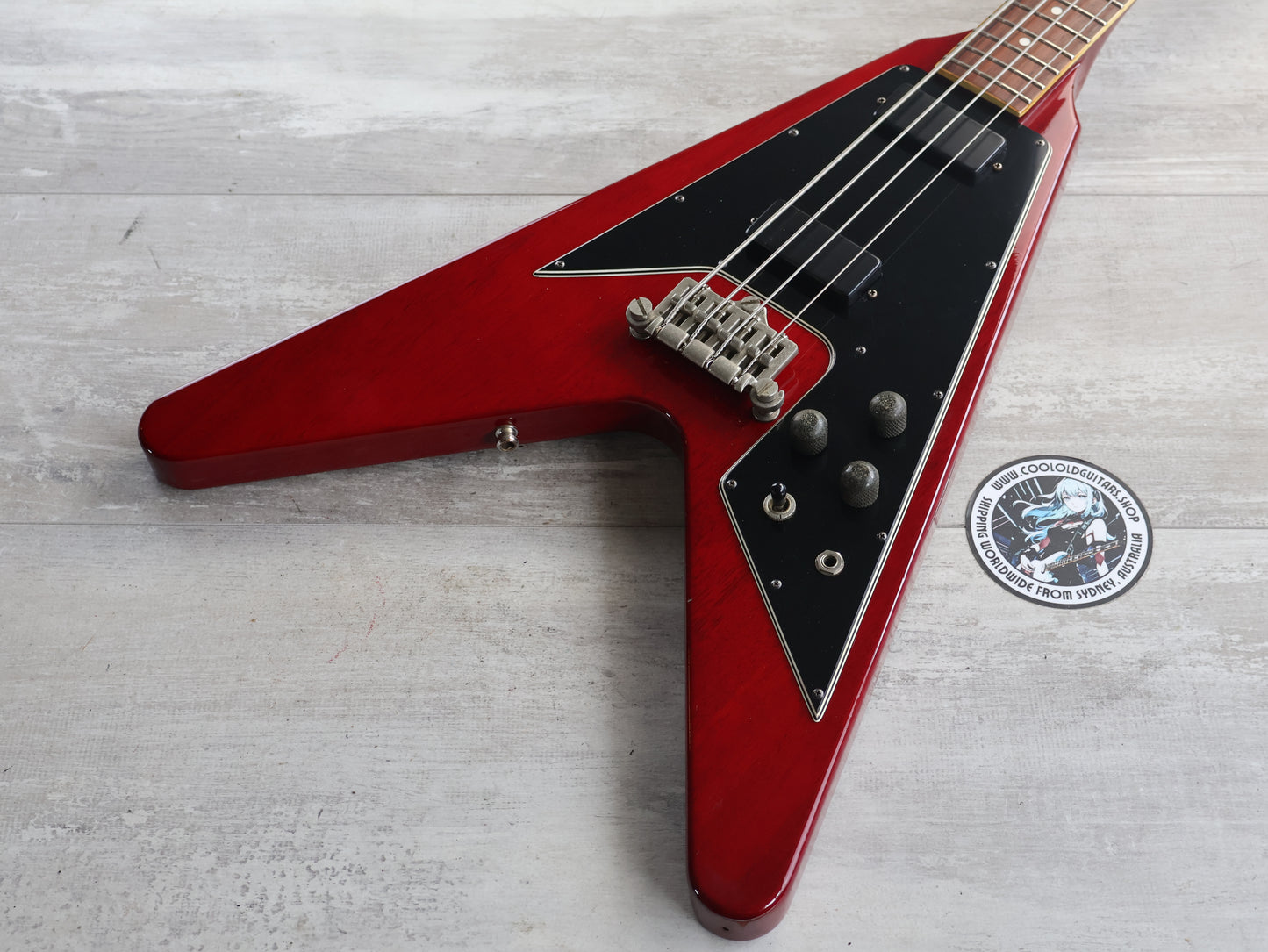 1989 Greco Japan FVB-75 Short Scale Flying V Bass (Cherry Red)