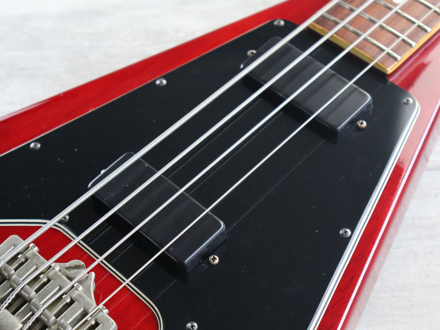 1989 Greco Japan FVB-75 Short Scale Flying V Bass (Cherry Red)