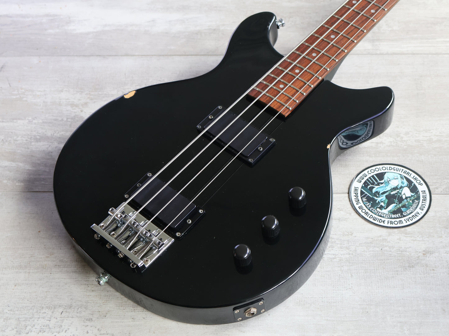 1990 Greco Japan TVB-45 Double Cutaway Medium Scale Les Paul Jr Bass (Black)