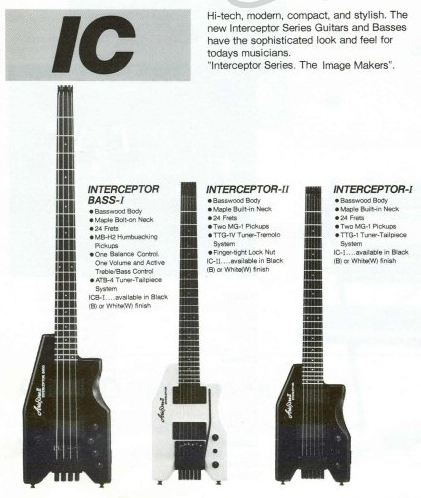 1986 Aria Pro II Japan Interceptor-II Headless Guitar (Yellowed White)